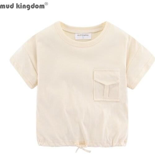 Mudkingdom Fashion Big Girls Boys T-shirt Drawstring Hem Loose Fit Plain for Kids Clothes Girl Solid Shirt Children Summer Tops