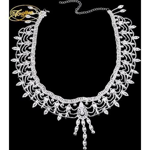 Fashion Style Gold/Silver Rhinestones Zircon Alloy Applique Lace DIY For Clothes Trim Sewing Applique Wedding Dress Crafts