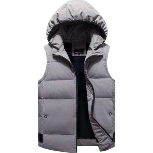 Male Classic Duck Down Baggy Vest for Men Warm New Casual Hooded Sleeveless Zipper Solid Parka Jacket Autumn Winter