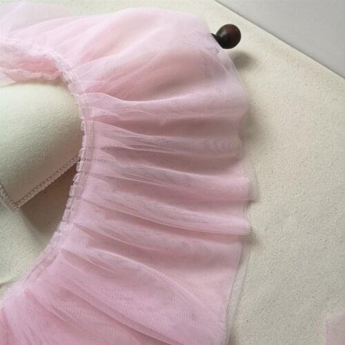 New 18cm 2meter/lot Beautiful 9Color Available Mesh Double Layer Ruffles Lace Trim Skirt Fabric Hem Swimsuit Material X179