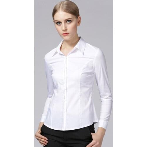 2019 Office Ladies Shirts Solid White Pleated Button Placket Women Blouse Long Sleeve Blusas Femininas S - XXXL