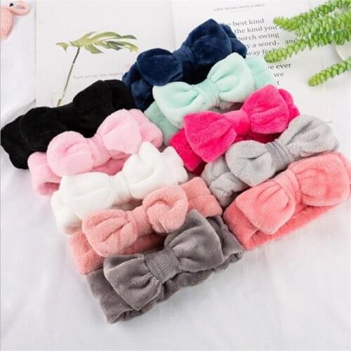 Wholesale Cute Bow Soft Fleece Wash Face Hairband Spa Headband Cosmetic Makeup Hairband for Girl Woman Headbands for Women