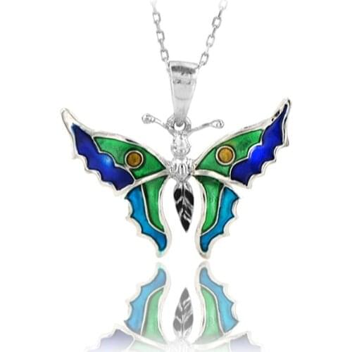 Butterfly Necklace 925 Sterling Silver Colorful Nature Charm Bridesmade Nature Lover Gift