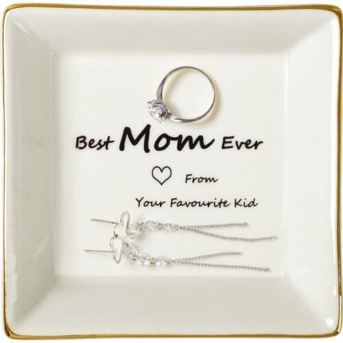 Gifts for Mom Ceramic Necklace Ring jewelry Tray Table decoration ornaments Best Mom Ever -From Your Favourite Kid Trinket Plate