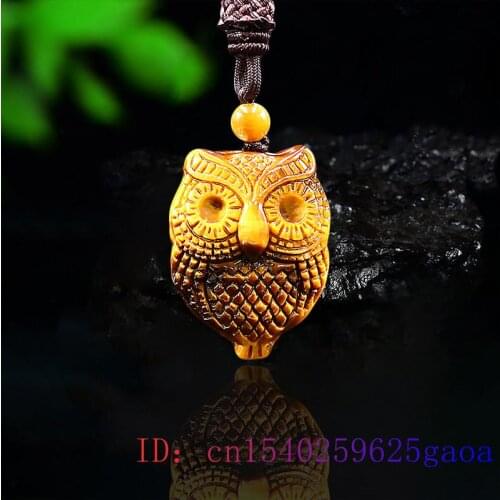 Tiger Eye Owl Pendant Fashion Gifts Carved Jadeite Chinese Amulet Necklace Charm Jade Natural Gemstone Jewelry