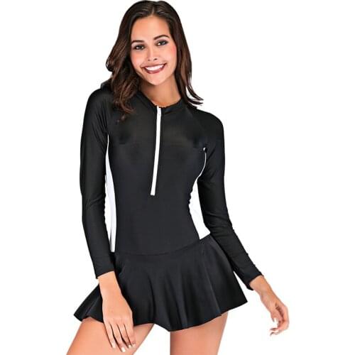 SBART thin section female one-piece swimsuit with chest pad conservative thin long-sleeved quick-drying skirt swimwear
