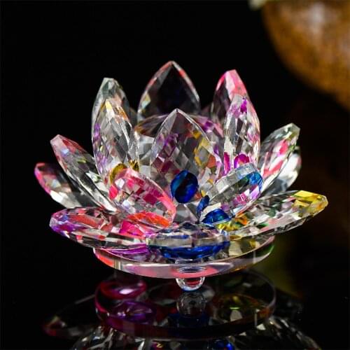 80/100/120/140/200mm Mix Color Glass Lotus Flower Crystal Figure Paperweight Ornament Feng Shui Decor Collections