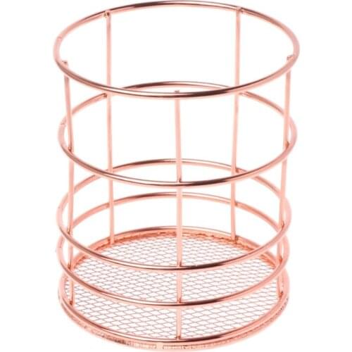 Rose Gold Metal Pen Holder Box Case Desk Stationery Office School Desk Supplies U4LD