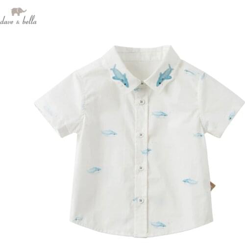 DBX17900 dave bella summer fashion baby boys cartoon print shirts infant toddler tops children high quality clothes