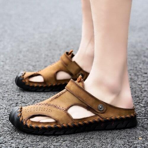2021 Classic Summer Mens Sandals Genuine Leather Soft Breathable Shoes Designer Beach Roman Brand Sandals Men Sandals Slippers