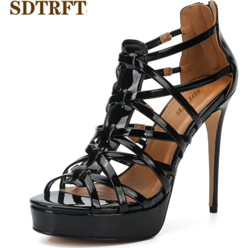 SDTRFT platforms Sandals Summer 14cm thin High Heels Crossdresser Narrow Band Shoes woman Peep Toe Buckle pumps zapatos mujer