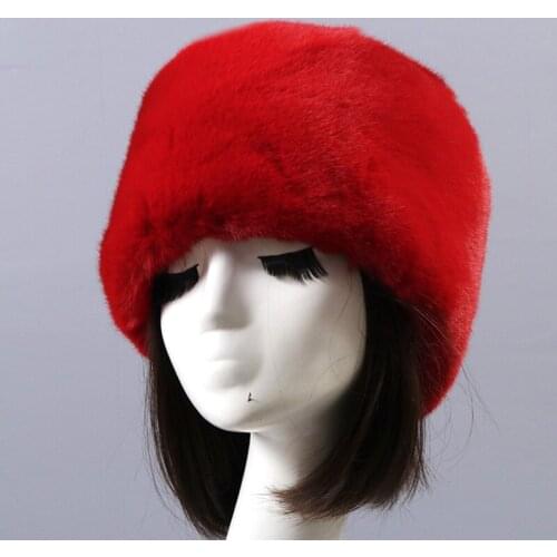 Winter Thicken Warm Faux Rabbit Fur Hat Russian Outdoor Ski Cap for Women Fashion Soft Comfortable Casual Beanies Round Flat Hat