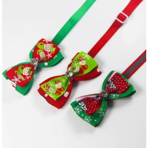 Dogs Bow Ties for Christmas Pet Bow Ties with Rhinestones Adjustable Tie Collars Neckties Navidad Decorations Ornaments SN1420