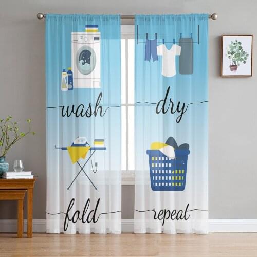 Laundry Washing Machine Clothes Gradient Tulle Curtains for Living Room Bedroom Modern Kitchen Sheer Curtains for Voile Curtain