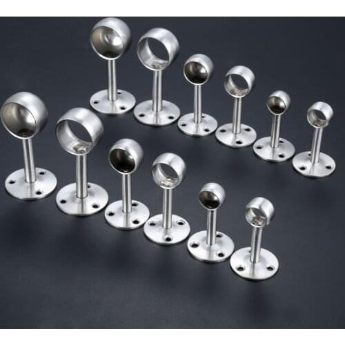 2pcs Wardrobe Rail Supports Flange Brackets Stainless Steel Hanging Clothes Rod Towel Seat Pipe Tube 16/22/32mm Diameter w/screw