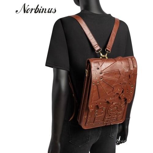 Norbinus Vintage Shoulder Bag Women Backpack Steampunk Backpacks for School Teenagers Girls Rivet Casual Daypack Travel Rucksack