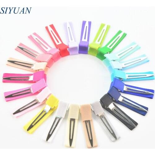 60pcs/lot 4.5cm Grosgrain Ribbon Wrapped Single Prong Barrette Alloy Clip Fashion Hairpin DIY Hair Accessories FJ08