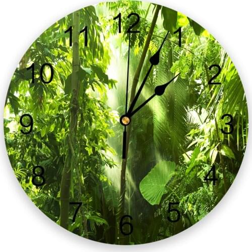 Green Leaves Tree Jungle Wall Clocks Home Decoration Silent Round Wall Watches for Home Living Room Kitchen Wall Decor