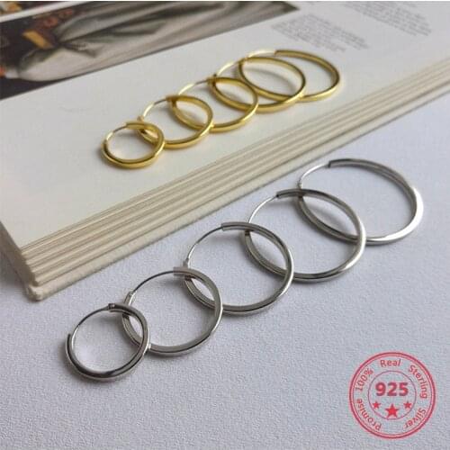 5 Size 925 Sterling Silver Fashion Simple Big Small Hoop Earrings Fine Jewelry for Women