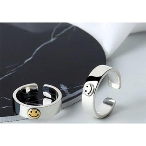 Variety Of INS Vintage Smile Face Open Rings For Women Simple Cute Goth Adjustable Cooper Couple Rings Fashion Womens Jewelry