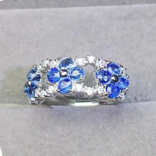Natural real blue sapphire flower ring Per jewelry 925 sterling silver 0.15ct*12pcs gemstone Fine jewelry For men women J216912
