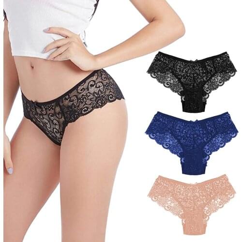 Women Plus Size Sexy Lace Panties Transparent Underwear Low Waist Hollow Briefs Lingerie High Quality Dropship S-XL