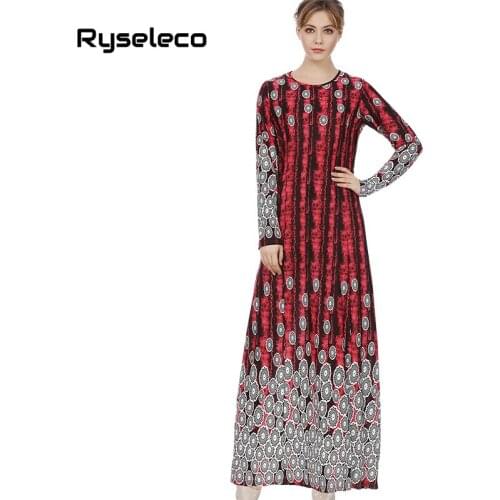 2018 New Bohemian Retro Women Beach Dresses High Waist Slim Full Long Sleeve Elegant Party Stripped Dot Print Ultra Maxi Vestido