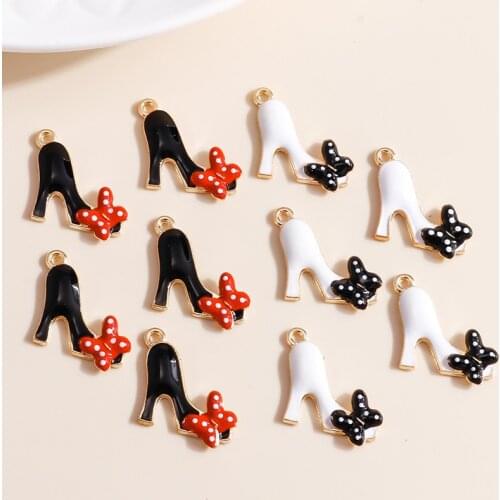 10pcs 18*19mm 2 Color Enamel High Heels Charms for Jewelry Making Bowknot Charms DIY Pendants Earrings Necklaces Accessories