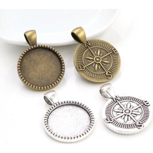 10pcs 20mm Inner Size Antique Silver Plated And Bronze compass Style Cabochon Base Setting Charms Pendant