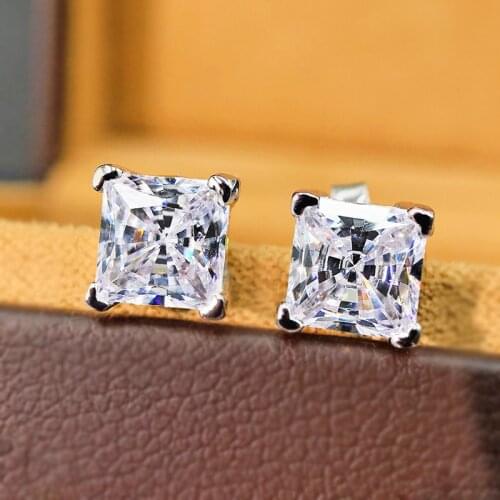 100% 925 sterling silver 7MM brilliant cut zircon white crystal gemstone earrings wedding party find jewelry
