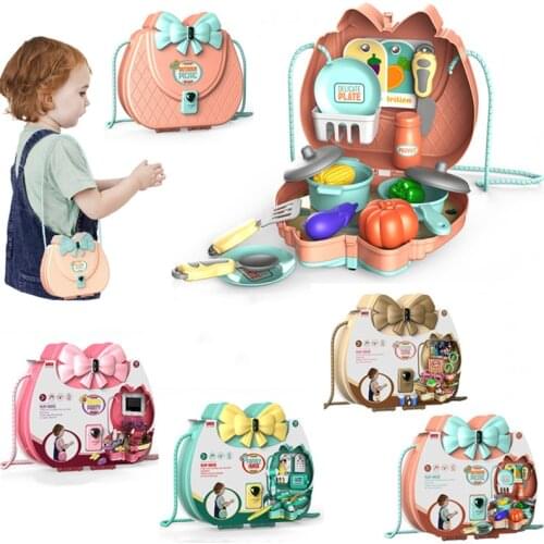 16Pcs/Set Baby Kids Kitchen Pretend Play Toys Set Cute Cartoon Children Simulation House Kitchen Tableware Cosplay Toys Bag