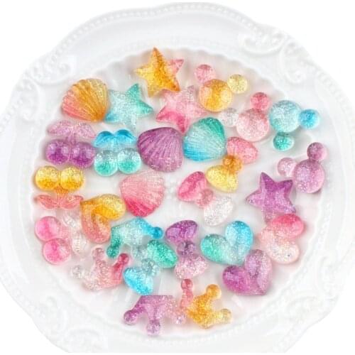 20Pcs Gradient Flash Heart Star Shell Crown Bow Tie Resin Scrapbook Patch Badge DIY Resin Convex Flat Back Craft Accessories