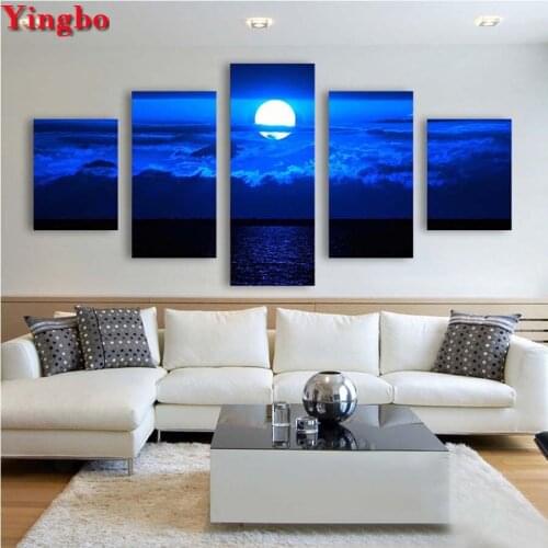 5pcs full square mosaic,5d diamond painting Moon blue cloud landscape 5d diy diamond embroidery hobbies and crafts home decor