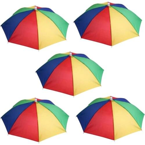 5pcs Foldable Headwear Umbrella Fishing Hiking Hat Cap Camping Headwear