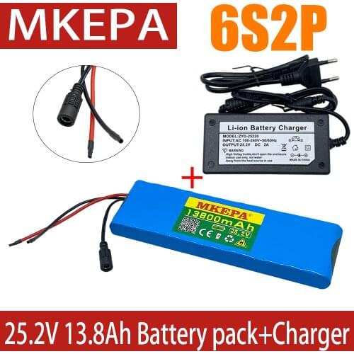 Batterie lithium-ion 6s2p 24V 13.8 ah 18650, 25.2v 13800mAh, avec BMS et chargeur inclus