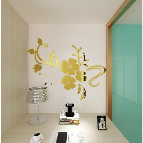Acrylic mirror wall decal Vine Butterfly 3d wall stickers customized mirror gold sliver self-adhesive wallsticker bedroom deco