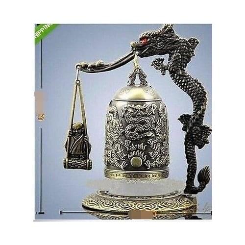 Free shipping aChinese Bronze Brass sculpture Dragon Buddhism pray Bell