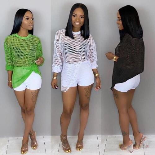 BKLD Summer T Shirt Women New Arrivals 2019 Harajuku Long Sleeve O-neck Mesh Sheer Woman Tshirt Top Fishnet See-through T-Shirt