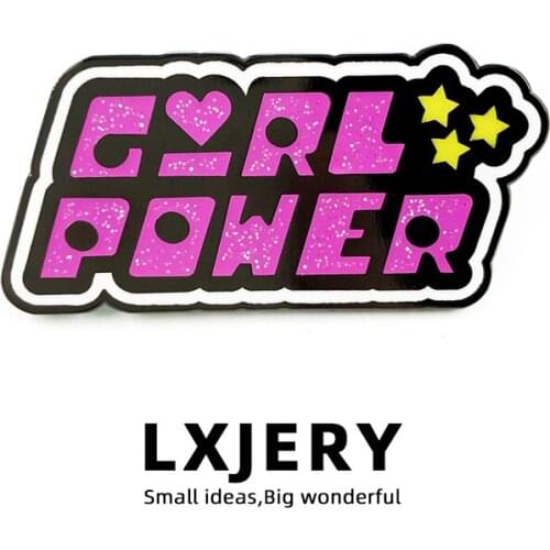 LXJERY Cartoon Feminism Girl Power Enamel Pin Custom Brooches Lapel Bag Cute Badge Cartoon Jewelry Gift for Friends