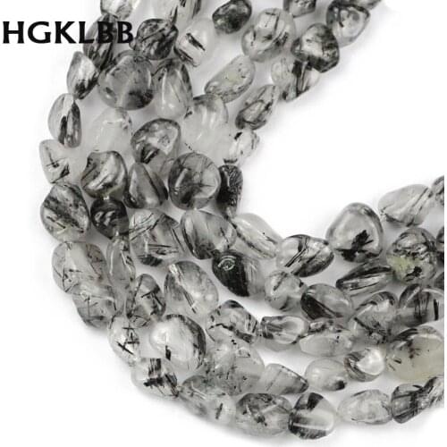 HGKLBB Irregular Natural Black Rutilated crystal Stone beads Quartz Gravel Chips beads for making Jewelry bracelet Necklace DIY