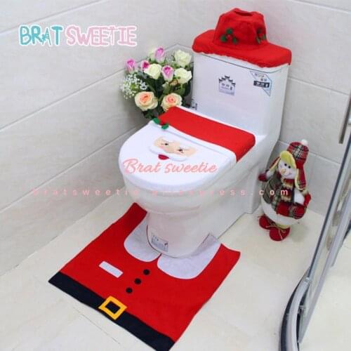 3pcs/set Santa Claus Snowman Elf Toilet Seat Cover Rug Tissue Box Xmas Bathroom Set Christmas Decoration for Home