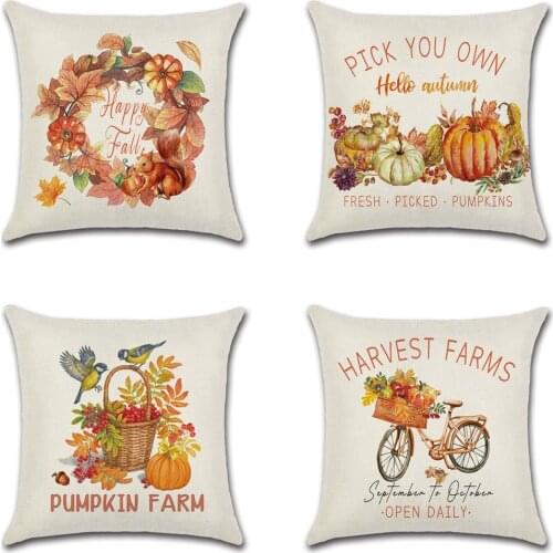 Thanksgiving Day Pumpkin Truck Harvest Decor Cushion Cover Sofa Fall Autumn Farm Maple leaf Printed wreath Pillow Covers