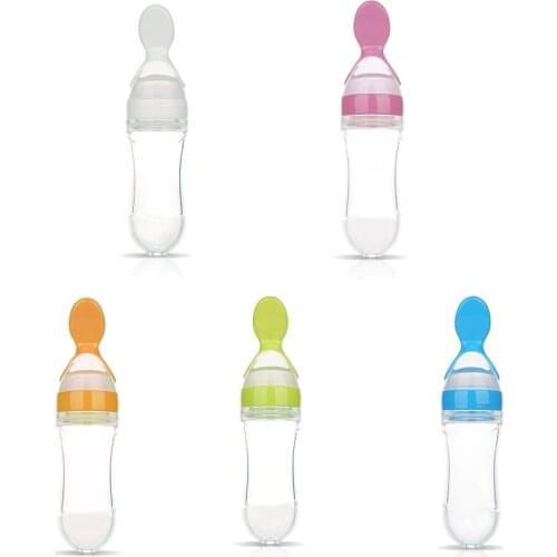 Baby Newborn Silicone Gel Feeding Bottle Spoon Training Rice feed Food Cereal Supplement Spoon Training Feeder Safe Tableware