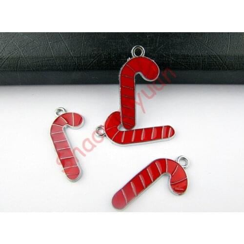 ECM04 Mix Color 20Pcs Alloy Metal Enamel Christmas crutches Charms Pendants 34x16.5mm