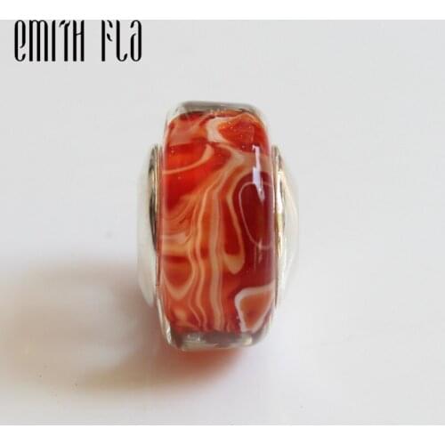 Emith Fla 925 Sterling Silver Large Hole Round Murano Glass European Charm Beads Fit Brand Bracelet Beads Jewelry Gift