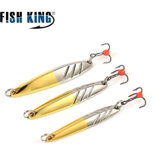 FISH KING Winter Ice Fishing Lure 5g/10g/15g Aluminum Alloy Gold/Silver Metal Winter Hard Bait Treble Hook