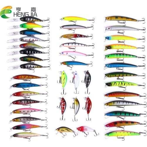 HENGJIA 43Pcs/set Mixed Models Fishing Lures Multi Clolors Minnow Lure Crank Bait Fishing Tackle Hooks