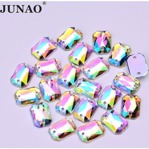 JUNAO 8x10mm 18x25mm Crystal AB Sewing Rhinestones Rectangular Octagonal Shape Fancy Acrylic Crystal Stones for Garment
