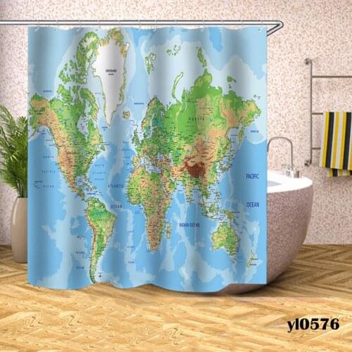 Map Shower Curtains Print Bath Curtain Waterproof For Bathroom Bathtub Large Wide Bathing Cover Home 12pcs Hooks Rideau De Bain