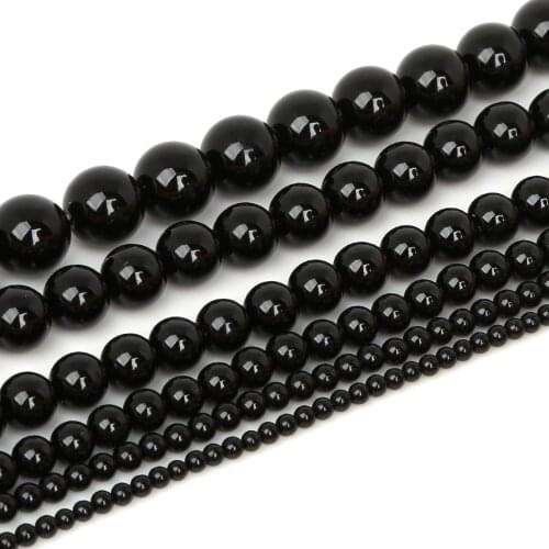 Hight Quality 3/4/6/8/10/12mm Natural Super Pure black Stone Round Loose Stone Beads For DIY Jewelry Necklaces&Bracelets Making